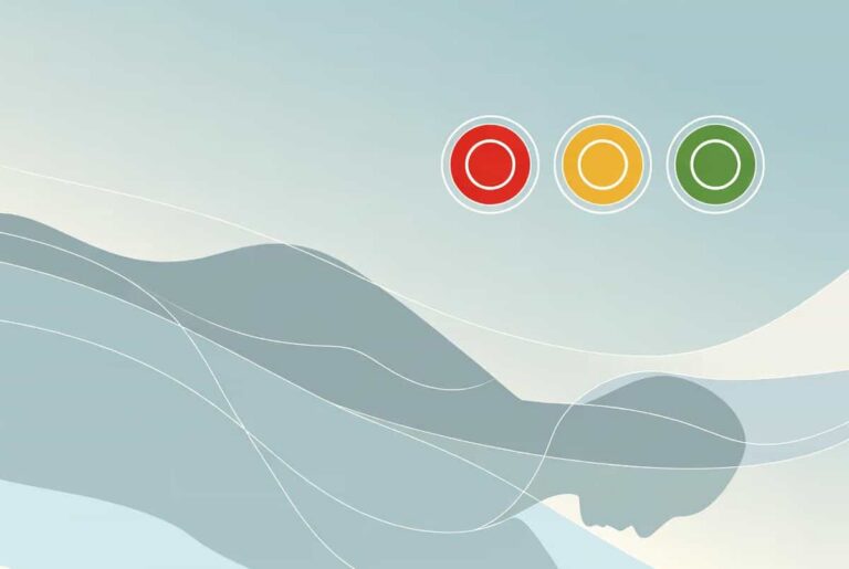 Illustration with abstract sensation lines and stoplight icons